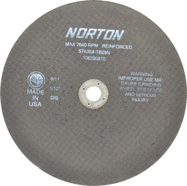 Norton - 8" 36 Grit Aluminum Oxide Cutoff Wheel - 1/16" Thick, 5/8" Arbor, 7,640 Max RPM, Use with Circular Saws - Caliber Tooling