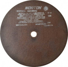 Norton - 12" 60 Grit Aluminum Oxide Cutoff Wheel - 0.06" Thick, 1" Arbor, 5,095 Max RPM, Use with Stationary Grinders - Caliber Tooling