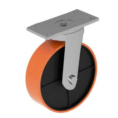 Fairbanks - 8" Diam x 2" Wide x 9-1/2" OAH Top Plate Mount Swivel Caster - Polyurethane, 1,200 Lb Capacity, Roller Bearing, 4 x 4-1/2" Plate - Caliber Tooling