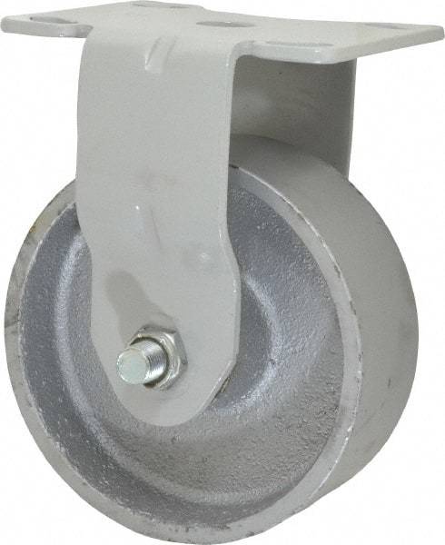 Fairbanks - 5" Diam x 2" Wide x 6-1/2" OAH Top Plate Mount Rigid Caster - Semi-Steel, 1,000 Lb Capacity, Roller Bearing, 4 x 4-1/2" Plate - Caliber Tooling