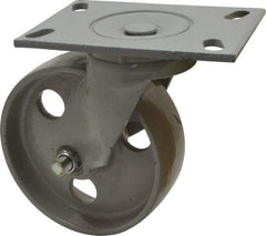 Fairbanks - 6" Diam x 2" Wide x 7-1/4" OAH Top Plate Mount Swivel Caster - Semi-Steel, 1,200 Lb Capacity, Roller Bearing, 4-1/2 x 6-1/4" Plate - Caliber Tooling