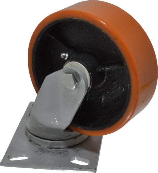 Fairbanks - 6" Diam x 2" Wide x 7-1/4" OAH Top Plate Mount Swivel Caster - Polyurethane, 1,000 Lb Capacity, Roller Bearing, 4-1/2 x 6-1/4" Plate - Caliber Tooling