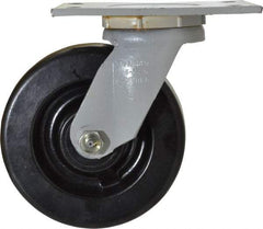 Fairbanks - 6" Diam x 2" Wide x 7-1/4" OAH Top Plate Mount Swivel Caster - Phenolic, 1,200 Lb Capacity, Roller Bearing, 4-1/2 x 6-1/4" Plate - Caliber Tooling