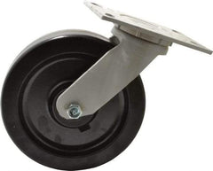 Fairbanks - 8" Diam x 2" Wide x 9-1/2" OAH Top Plate Mount Swivel Caster - Phenolic, 1,200 Lb Capacity, Roller Bearing, 4-1/2 x 6-1/4" Plate - Caliber Tooling