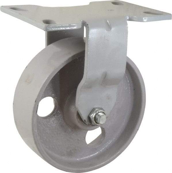 Fairbanks - 6" Diam x 2" Wide x 7-1/4" OAH Top Plate Mount Rigid Caster - Semi-Steel, 1,200 Lb Capacity, Roller Bearing, 4-1/2 x 6-1/4" Plate - Caliber Tooling