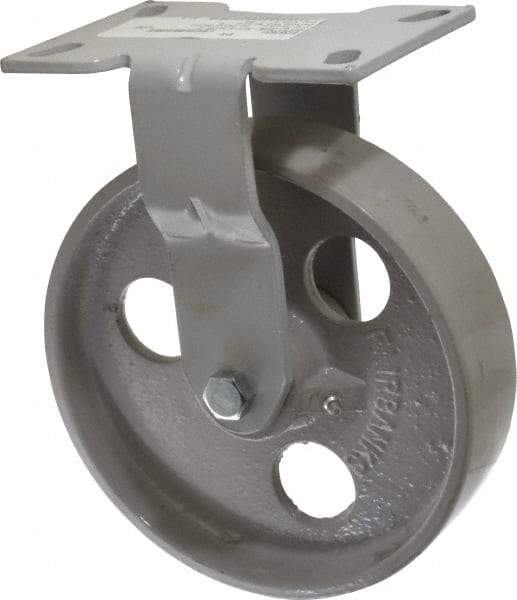 Fairbanks - 8" Diam x 2" Wide x 9-1/2" OAH Top Plate Mount Rigid Caster - Semi-Steel, 1,200 Lb Capacity, Roller Bearing, 4-1/2 x 6-1/4" Plate - Caliber Tooling