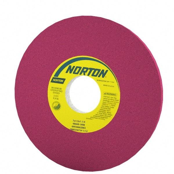 Norton - 7" Diam x 1-1/4" Hole x 1/2" Thick, J Hardness, 46 Grit Surface Grinding Wheel - Aluminum Oxide, Type 1, Coarse Grade, 3,600 Max RPM, Vitrified Bond, No Recess - Caliber Tooling