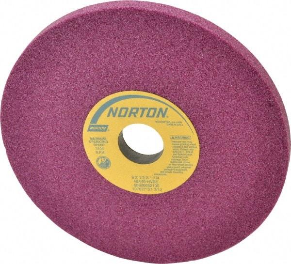 Norton - 8" Diam x 1-1/4" Hole x 1/2" Thick, H Hardness, 46 Grit Surface Grinding Wheel - Aluminum Oxide, Type 1, Coarse Grade, 3,600 Max RPM, Vitrified Bond, No Recess - Caliber Tooling