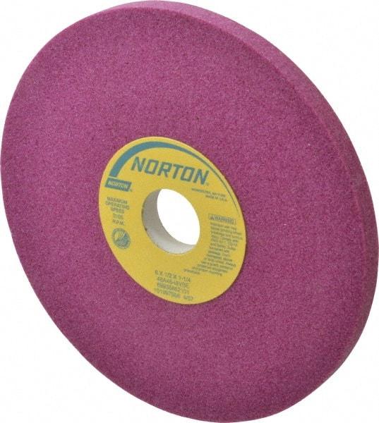 Norton - 8" Diam x 1-1/4" Hole x 1/2" Thick, I Hardness, 46 Grit Surface Grinding Wheel - Aluminum Oxide, Type 1, Coarse Grade, 3,105 Max RPM, Vitrified Bond, No Recess - Caliber Tooling