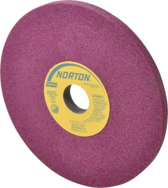 Norton - 8" Diam x 1-1/4" Hole x 1/2" Thick, J Hardness, 46 Grit Surface Grinding Wheel - Aluminum Oxide, Type 1, Coarse Grade, 3,600 Max RPM, Vitrified Bond, No Recess - Caliber Tooling