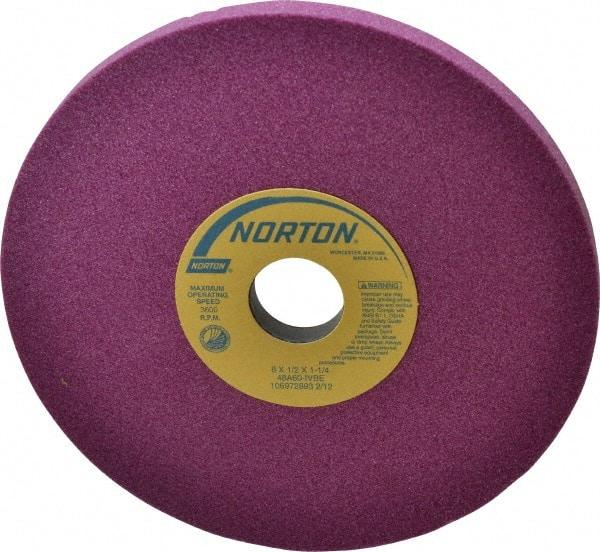 Norton - 8" Diam x 1-1/4" Hole x 1/2" Thick, I Hardness, 60 Grit Surface Grinding Wheel - Aluminum Oxide, Type 1, Medium Grade, 3,600 Max RPM, Vitrified Bond, No Recess - Caliber Tooling