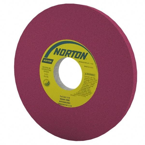 Norton - 8" Diam x 1-1/4" Hole x 1/2" Thick, J Hardness, 60 Grit Surface Grinding Wheel - Aluminum Oxide, Type 1, Medium Grade, 3,600 Max RPM, Vitrified Bond, No Recess - Caliber Tooling