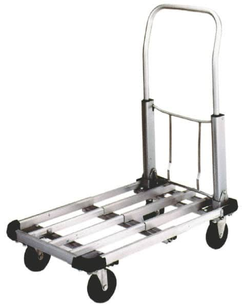 Value Collection - 350 Lb Capacity Aluminum Platform Truck - Aluminum Deck, 16" OAW, Hard Rubber Casters - Caliber Tooling