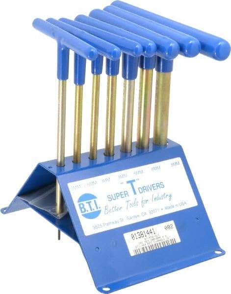 Made in USA - 7 Piece T-Handle Hex Key Set - Hex Range 2 to 8mm, 7" OAL, Chromalloy Steel - Caliber Tooling