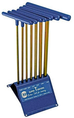 Made in USA - 7 Piece T-Handle Hex Key Set - Hex Range 2 to 8mm, 13" OAL, Chromalloy Steel - Caliber Tooling