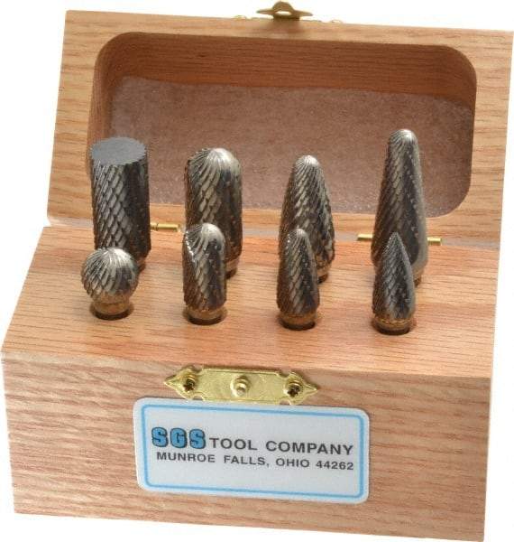 SGS Pro - 8 Piece, 1/4" Shank Burr Set - Tungsten Carbide - Caliber Tooling