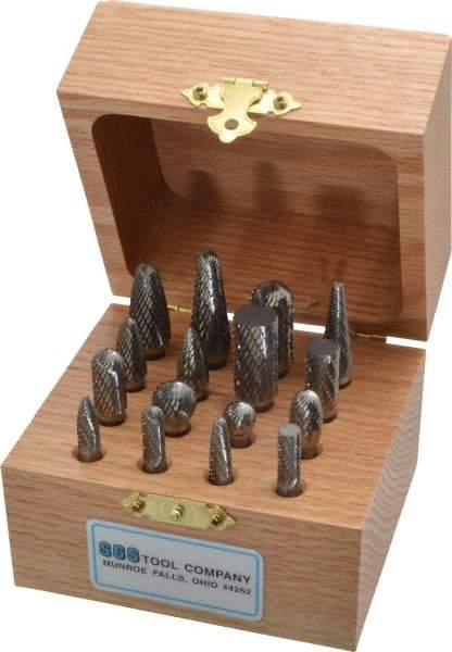 SGS Pro - 16 Piece, 1/4" Shank Burr Set - Tungsten Carbide - Caliber Tooling