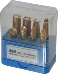 SGS Pro - 8 Piece, 1/4" Shank Burr Set - Tungsten Carbide, Multiple Head Shapes, 14° Included Angle - Caliber Tooling