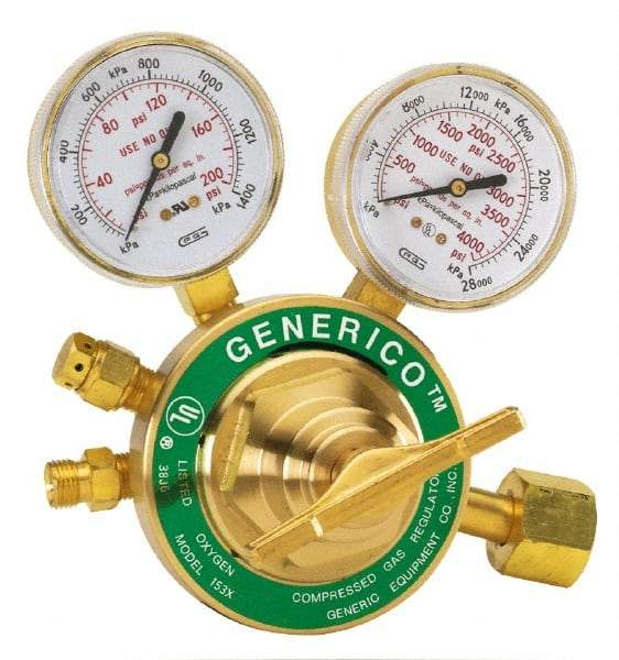 Value Collection - 8,000 CFH Flow Range, 540 CGA Inlet Connection, Male Fitting, 160 Max psi, Oxygen Welding Regulator - 9/16-18 Thread, 160 Max psi Outlet, Right Hand Rotation - Exact Industrial Supply