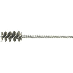 Brush Research Mfg. - 9/16" Diam Helical Stainless Steel Tube Brush - Single Spiral, 0.006" Filament Diam, 1-1/2" Brush Length, 5" OAL, 0.19" Diam Galvanized Steel Shank - Caliber Tooling