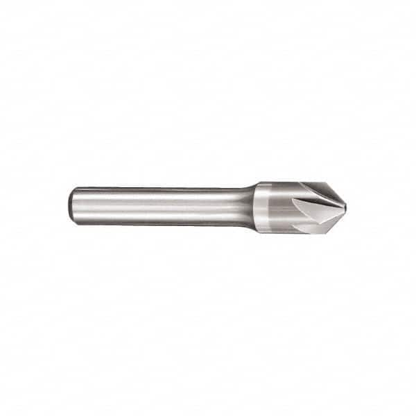 SGS - 5/8" Head Diam, 3/8" Shank Diam, 6 Flute 60° Solid Carbide Countersink - Bright Finish, 3" OAL, Single End, Straight Shank, Right Hand Cut - Caliber Tooling