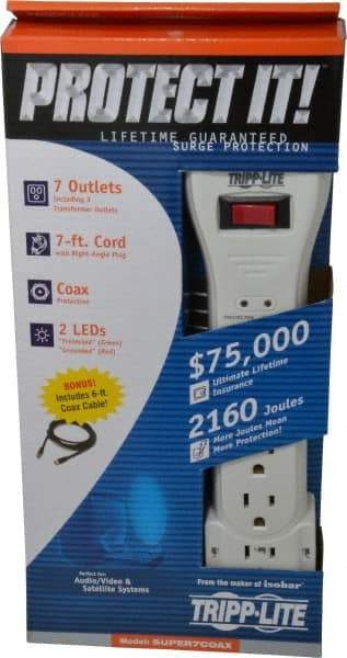 Tripp-Lite - 7 Outlets, 120 Volts, 15 Amps, 7' Cord, Power Outlet Strip - Keyhole Mount, 5-15P NEMA Configuration, 12.4" Strip, UL1449 3rd Edition - Caliber Tooling