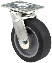 E.R. Wagner - 6" Diam x 2" Wide x 7-1/2" OAH Top Plate Mount Swivel Caster - Polyurethane, 1,200 Lb Capacity, Roller Bearing, 5 x 5-1/2" Plate - Caliber Tooling