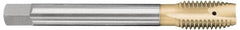 OSG - M12x1.25 Metric Fine, 3 Flute, TiN Finish, Vanadium High Speed Steel Spiral Point Tap - Plug Chamfer, Right Hand Thread, 100mm OAL, 1-21/32" Thread Length, 0.367" Shank Diam, 6H Class of Fit - Exact Industrial Supply