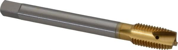 OSG - M12x1.50 Metric Fine, 3 Flute, TiN Finish, Vanadium High Speed Steel Spiral Point Tap - Plug Chamfer, Right Hand Thread, 100mm OAL, 1-21/32" Thread Length, 0.367" Shank Diam, 6H Class of Fit - Exact Industrial Supply