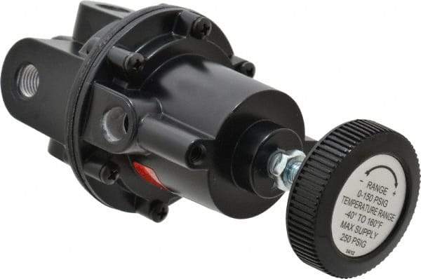 Parker - 1/4 NPT Port, 80 CFM, Aluminum Diaphragm Operated Regulator - 2 to 150 psi Range, 250 Max psi Supply Pressure, 1/4" Gauge Port Thread, 2.06" Wide x 4.35" High - Caliber Tooling