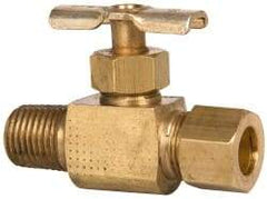 Eaton - 150 Max psi, 3/8 x 1/4" Pipe, Brass, Inline Instrumentation Needle Valve - Compression x MNPT End Connections - Caliber Tooling