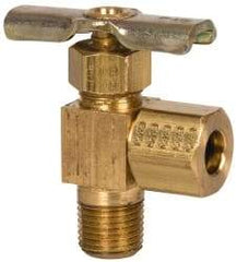 Eaton - 150 Max psi, 1/4 x 1/8" Pipe, Brass, Angled Instrumentation Needle Valve - Compression x MNPT End Connections - Caliber Tooling