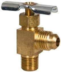 Eaton - 150 Max psi, 1/4 x 1/8" Pipe, Brass, Flare Angled Instrumentation Needle Valve - Flare x MNPT End Connections - Caliber Tooling