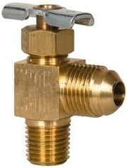 Eaton - 150 Max psi, 3/8 x 1/4" Pipe, Brass, Flare Angled Instrumentation Needle Valve - Flare x MNPT End Connections - Caliber Tooling