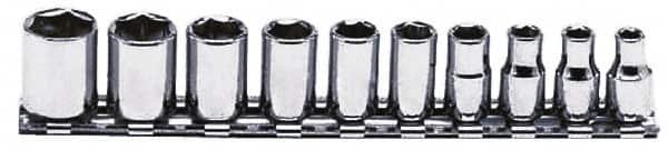 Proto - 10 Piece 1/4" Drive Chrome Finish Socket Set - 6 Points, 3/16" to 9/16" Range, Inch Measurement Standard - Caliber Tooling