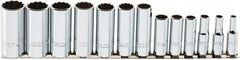 Proto - 13 Piece 3/8" Drive Chrome Finish Deep Well Socket Set - 12 Points, 1/4" to 1" Range, Inch Measurement Standard - Caliber Tooling