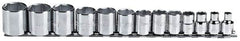 Proto - 13 Piece 3/8" Drive Chrome Finish Socket Set - 6 Points, 1/4" to 1" Range, Inch Measurement Standard - Caliber Tooling