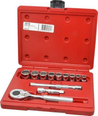 Proto - 12 Piece 3/8" Drive Chrome Finish Socket Set - 12 Points, 3/8" to 7/8" Range, Inch Measurement Standard - Caliber Tooling