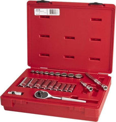 Proto - 22 Piece 3/8" Drive Chrome Finish Deep Well Socket Set - 12 Points, 3/8" to 7/8" Range, Inch Measurement Standard - Caliber Tooling