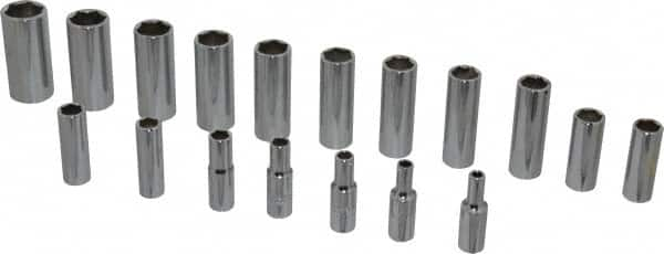 Proto - 18 Piece 3/8" Drive Chrome Finish Deep Well Socket Set - 6 Points, 6mm to 23mm Range, Metric Measurement Standard - Caliber Tooling