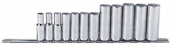 Proto - 12 Piece 3/8" Drive Chrome Finish Deep Well Socket Set - 12 Points, 8mm to 19mm Range, Metric Measurement Standard - Caliber Tooling