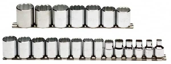 Proto - 21 Piece 3/8" Drive Chrome Finish Socket Set - 12 Points, 6mm to 26mm Range, Metric Measurement Standard - Caliber Tooling