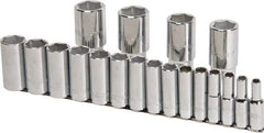 Proto - 19 Piece 1/2" Drive Chrome Finish Deep Well Socket Set - 6 Points, 3/8" to 1-1/2" Range, Inch Measurement Standard - Caliber Tooling