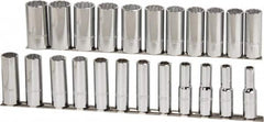 Proto - 23 Piece 1/2" Drive Chrome Finish Deep Well Socket Set - 12 Points, 10mm to 32mm Range, Metric Measurement Standard - Caliber Tooling