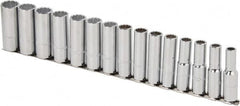 Proto - 15 Piece 1/2" Drive Chrome Finish Deep Well Socket Set - 12 Points, 10mm to 24mm Range, Metric Measurement Standard - Caliber Tooling