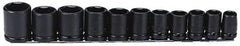 Proto - 11 Piece 1/2" Drive Black Finish Impact Socket Set - 6 Points, 1/2" to 1-1/8" Range, Inch Measurement Standard - Caliber Tooling