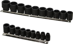 Proto - 19 Piece 1/2" Drive Black Finish Impact Socket Set - 6 Points, 3/8" to 1-1/2" Range, Inch Measurement Standard - Caliber Tooling