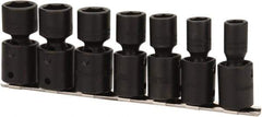 Proto - 7 Piece 1/2" Drive Black Finish Impact Socket Set - 6 Points, 7/16" to 13/16" Range, Inch Measurement Standard - Caliber Tooling