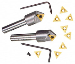 Everede Tool - 130° Included Angle, 0.896" Max Cut Diam, 1" Body Diam, 1/2" Shank Diam, 2-1/2" OAL, Indexable Countersink - 1 Triangle Insert, TPGH 215 Insert Style, Series IND - Caliber Tooling