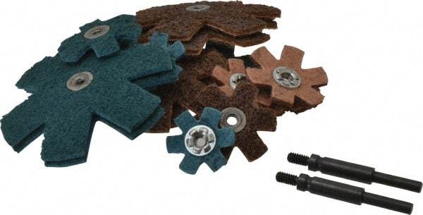 3M - 18 Piece Aluminum Oxide Sanding Star Kit - 25,100 Max RPM, Includes 2, 3, 4 & 4-1/2" Diam Coarse & Fine Sanding Stars, with Mandrel - Caliber Tooling